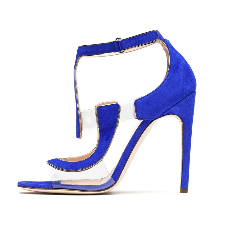 Women's Blue Open Toe  Stiletto Heels T Strap Sandals |FSJ Shoes