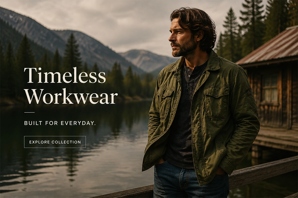 Gracebras heritage menswear featuring a man wearing a vintage military-inspired jacket in an outdoor lifestyle setting.
