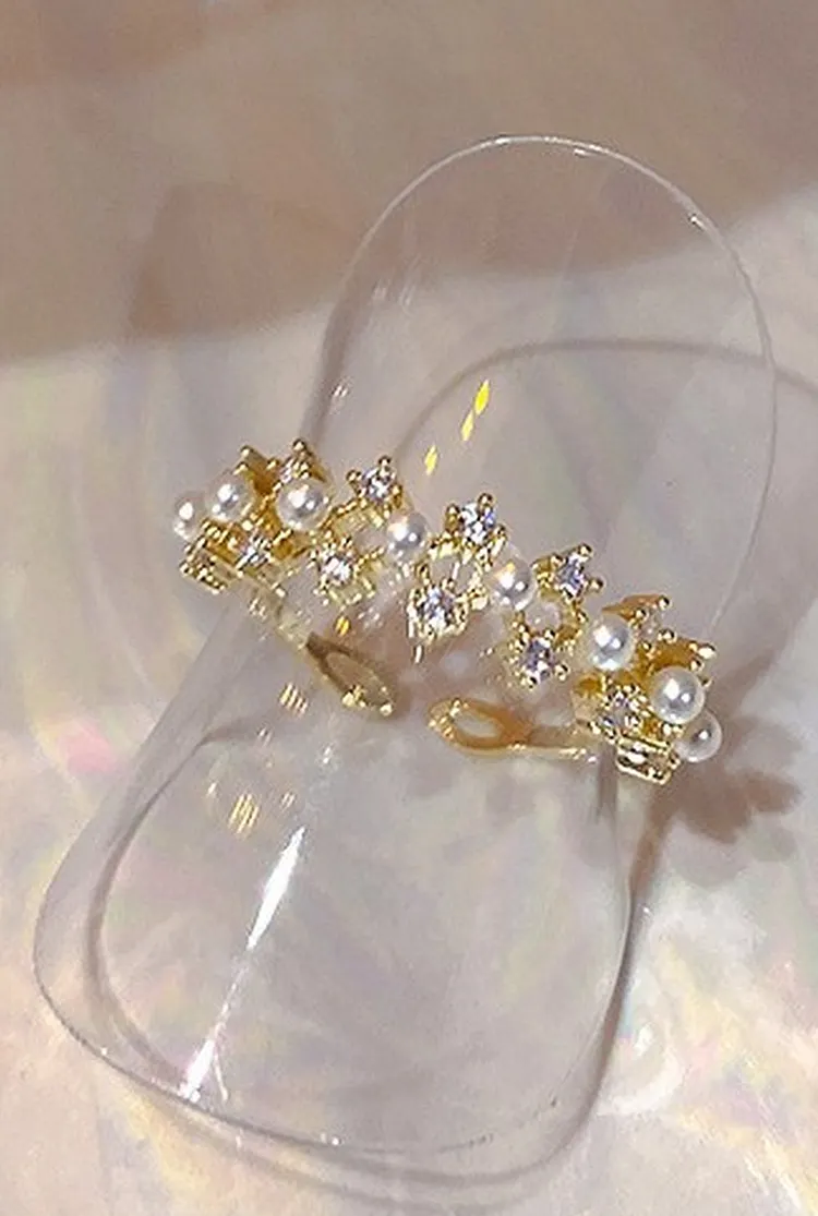 Open Ring with Pearl Accent and Colored Crystals for Women