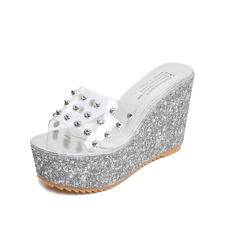 Tanguoant Tanguoant Female Spring / Summer 2023 New Lady Style Rhinestone Female Cool Drag Round Slope With Fashion Women's Shoes