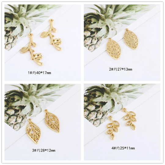 10pcs/lot Gold Leaf Charm Pendant,Heart Mermaid Tail Heart Connect Charms Beads Diy Jewelry Bracelet Necklace Earring Findings Accessories