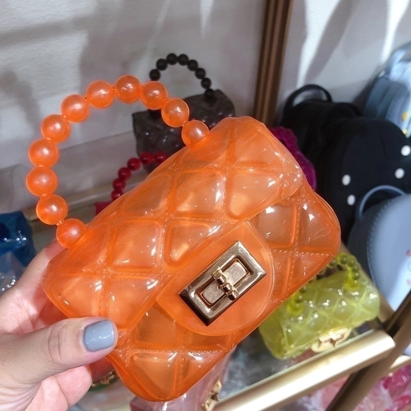 Kid’s Mini Pvc Solid Color Fashion Square Lock Clasp Jelly Bag