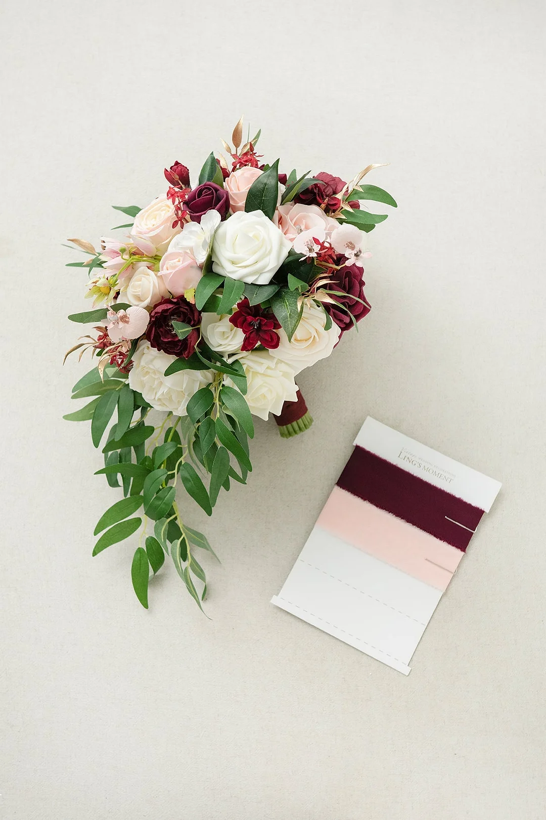 Standard Round Bridal Bouquets in Romantic Marsala