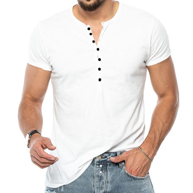 Men's Henley Collar Solid Short Sleeve Casual T-shirt