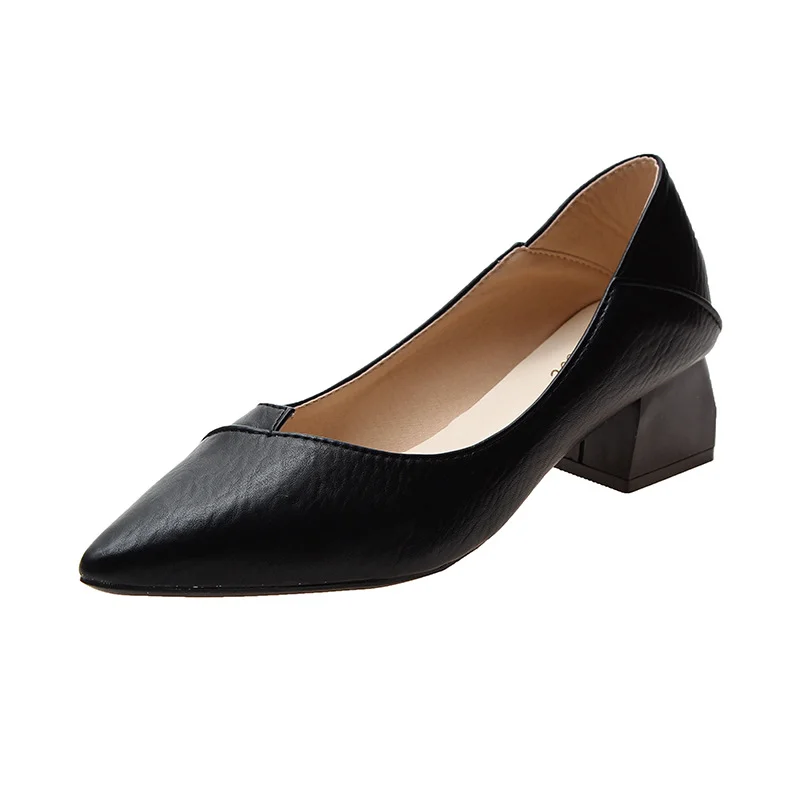 Breakj Breakj Korean Version Of Thick Heel High-Heeled Single-Shoe Women's Pointed Professional Shoes Black Heel Shoes To Work Shoes