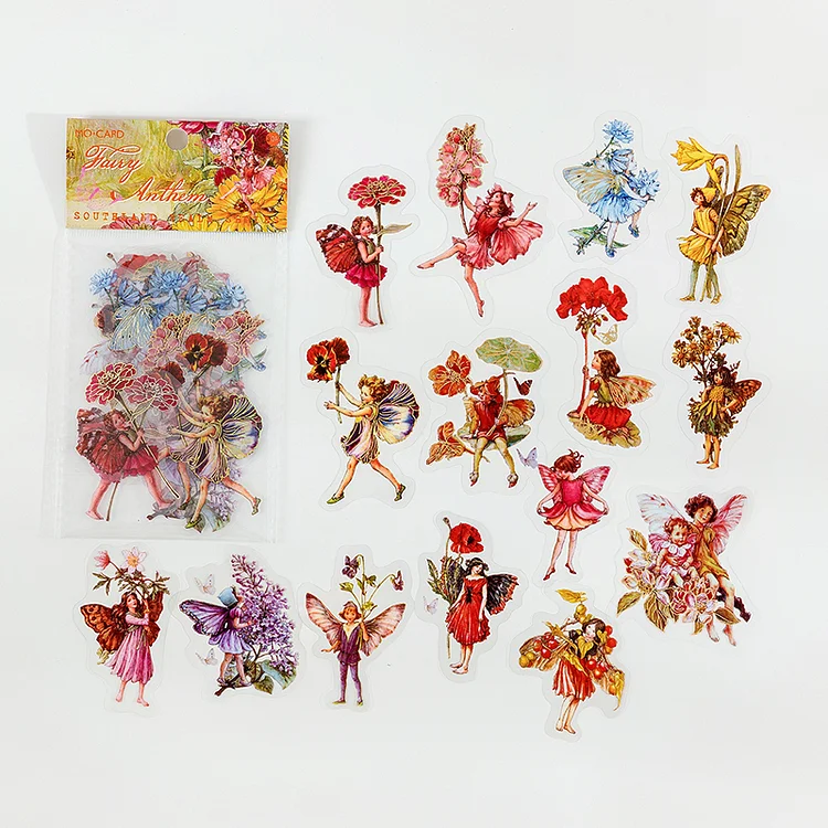 JOURNALSAY 30PCS PET hand account sticker Southland flower fairy retro plant butterfly