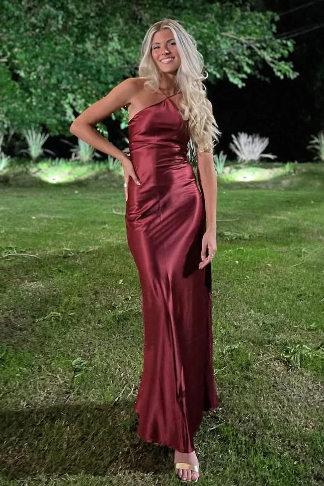  Spaghetti Strap Halter Sleeveless Long Prom Dress With Pleated XJ0379