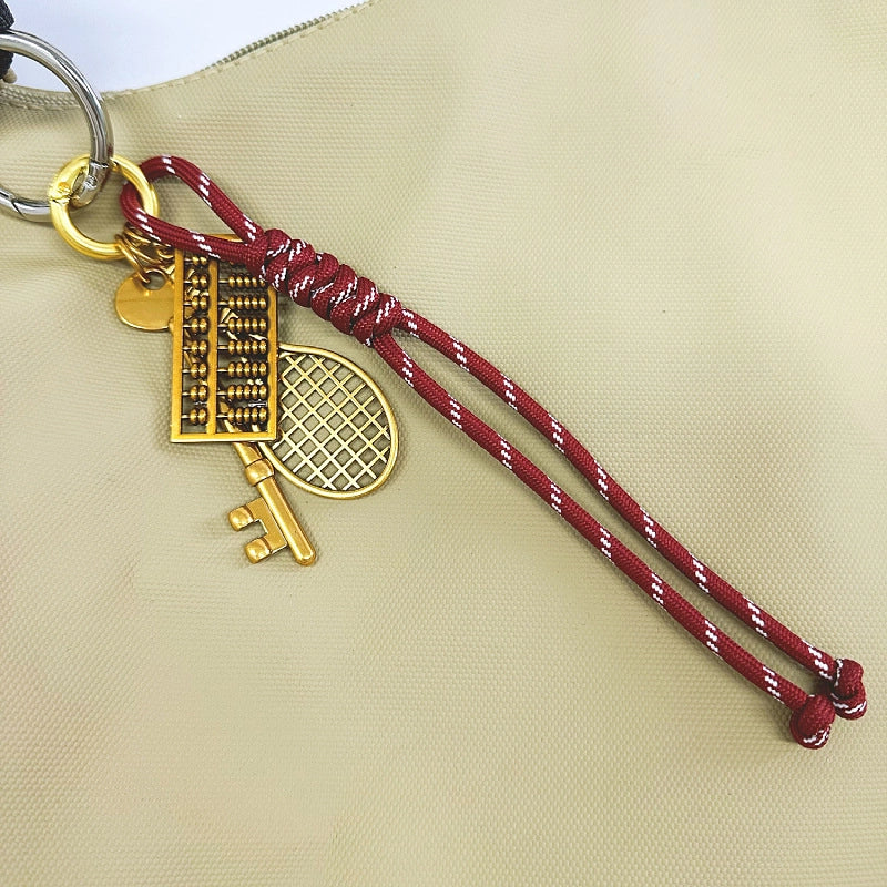 Handbag Pendant Accessories Ornaments Keychain Vintage Gold Tennis Rackets Miu Series Hand-Woven Mobile Phone Lanyard