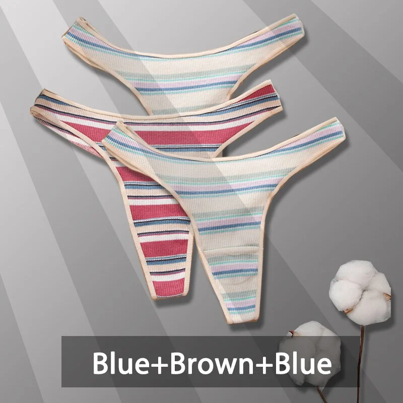 Billionm Sexy Cotton Panties for Women Colorful Stripe G-string Thong Soft Underwear Female Breathable Intimates Lingerie Ladies