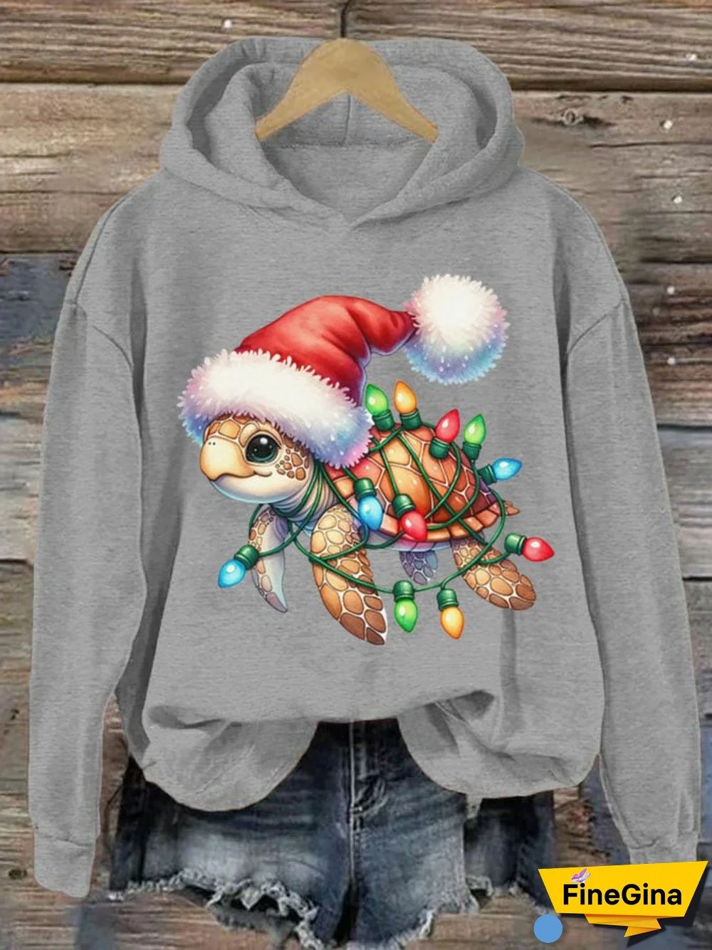 Women's Santa Turtle Christmas Mele Kalikimaka Print Hoodie