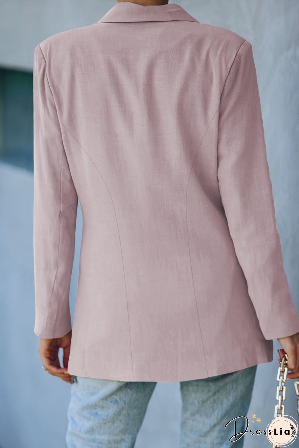 Double-Breasted Padded Shoulder Blazer with Pockets