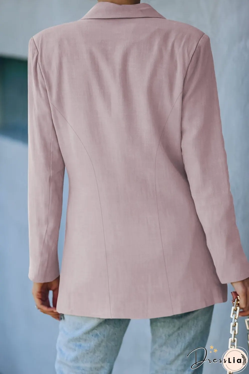 Double-Breasted Padded Shoulder Blazer with Pockets