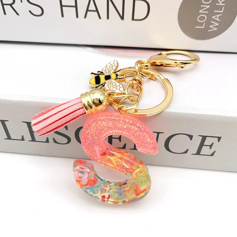 Retro Classic Style Letter Bee Resin Women’s Bag Pendant Keychain