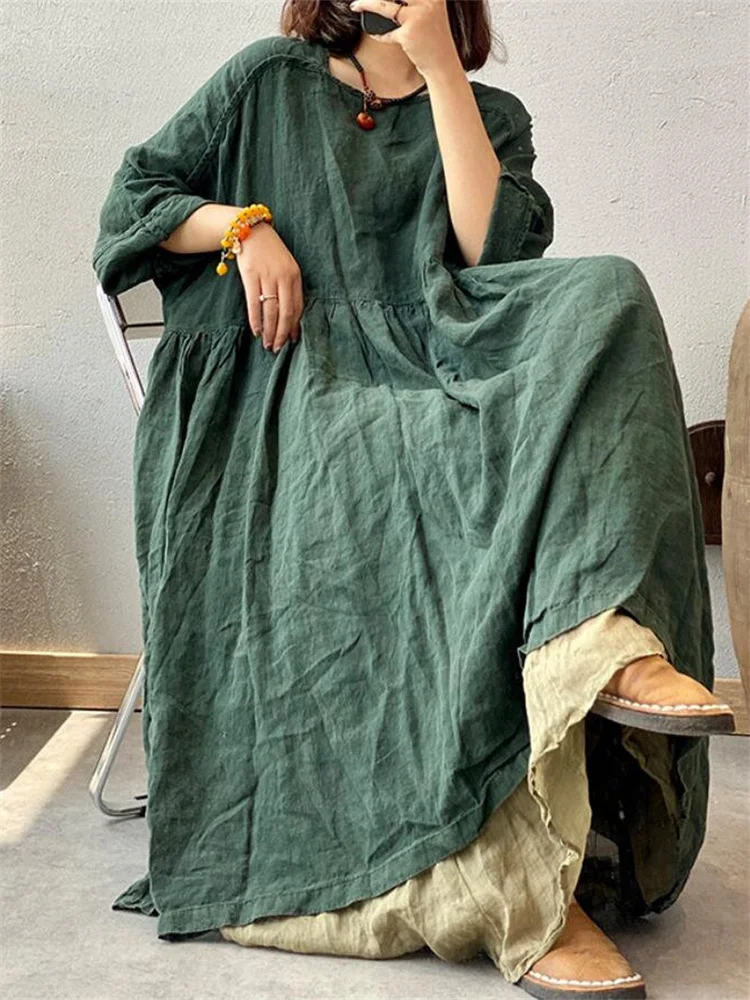 Women's Vintage Loose Linen Maxi Dress