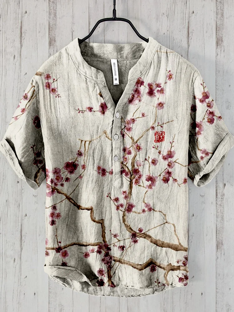 Japanese Cherry Blossom Art Linen Blend Shirt