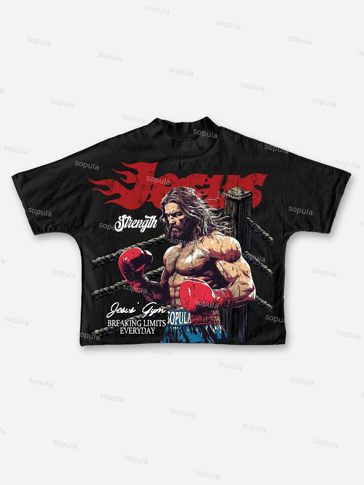 Jesus' Gym Boxer Graphic Print Cropped T-shirt - SOPULA