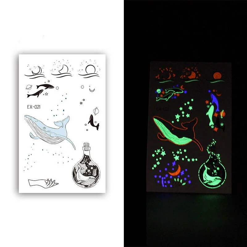 Night Luminous Tattoo Butterfly Starry Star Universe for Kids Fake Tattoo Glowing In Dark Waterproof Temporary Tattoo Stickers