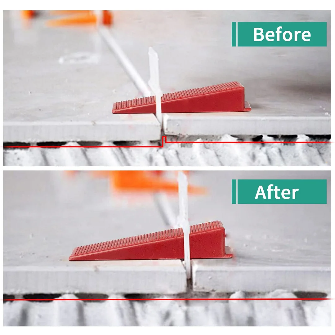 مجموعة نظام تسوية البلاط مع زرادية واحدة للبلاط، و200 قطعة من مشابك فواصل البلاط مقاس 2 مم و100 قطعة من إسفين مستوى البلاط القابل لإعادة الاستخدام