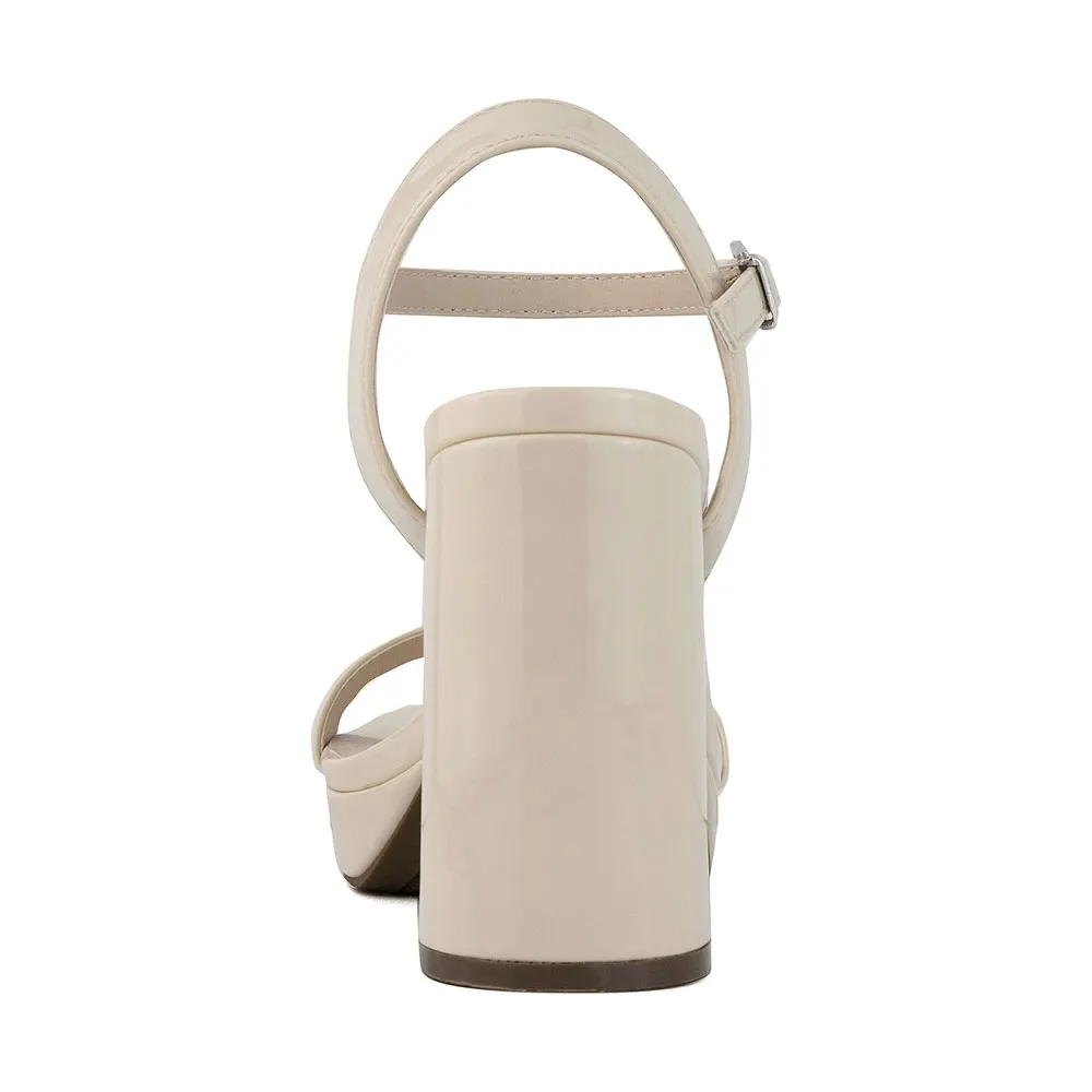 Beige Square Toe Chunky Heel Ankle Strap Platform Sandals with Buckle