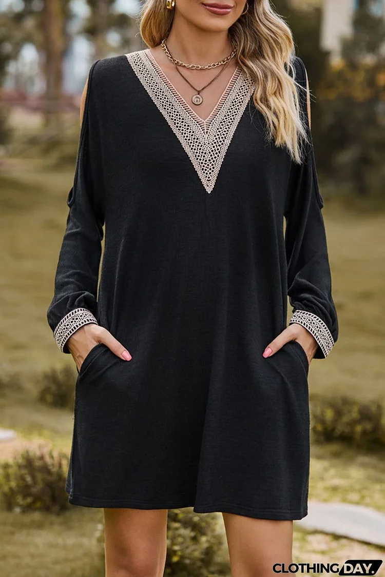 Casual Solid Lace V Neck A Line Dresses