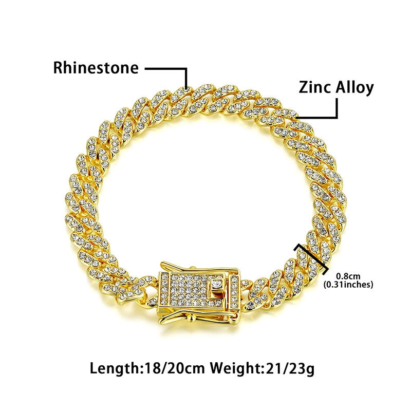 8mm Cuban Link Chain Alloy Dragon’s Beard Buckle Thick Bracelet Street Men’s And Women’s Fashion Hip Hop Ear Accessories