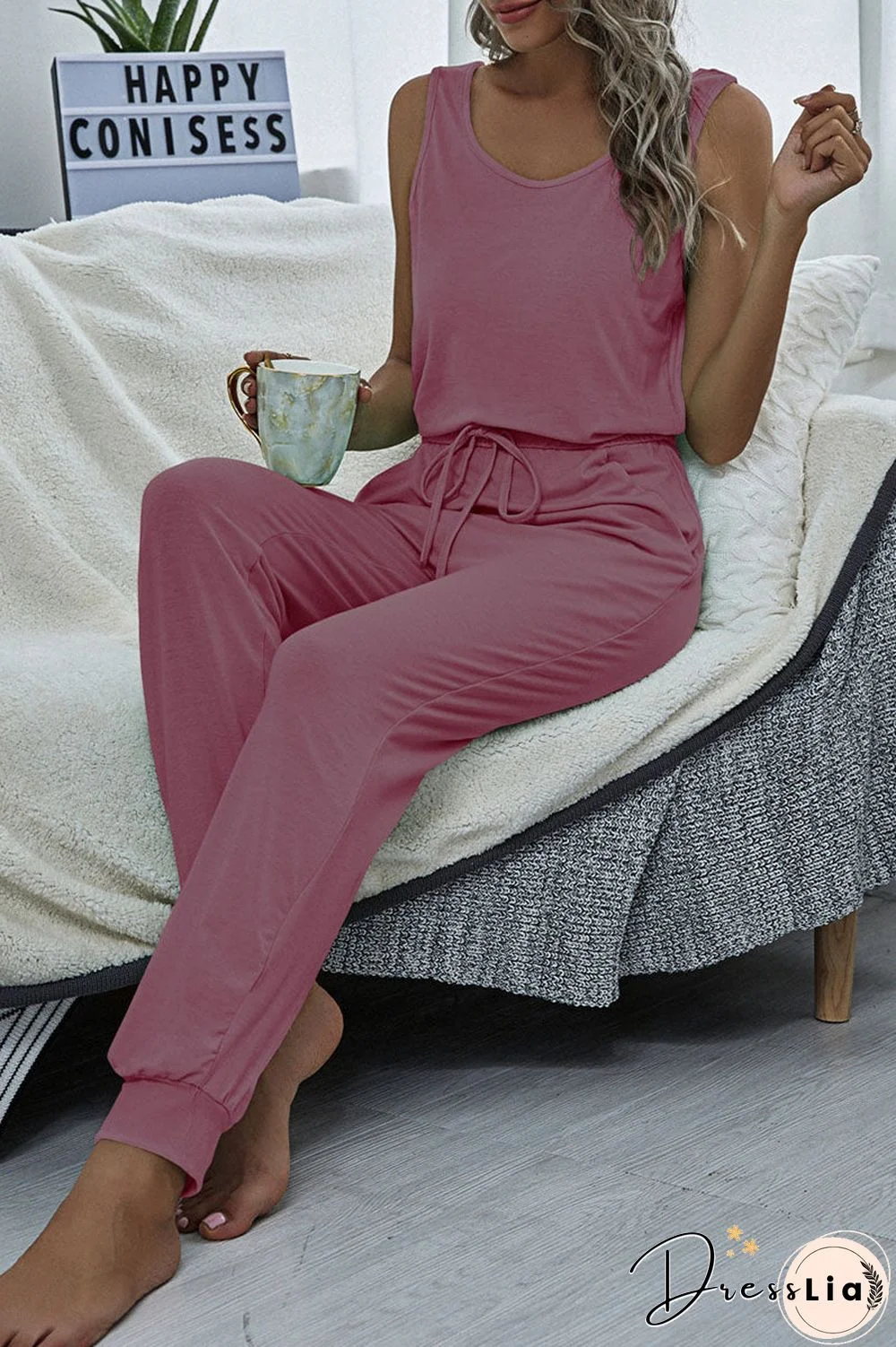 Fashion Casual Solid Frenulum O Neck Straight Jumpsuits