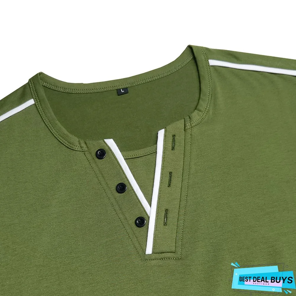 Men's Short Sleeve T-Shirt V-Neck Henry T-Shirt Men's Wear