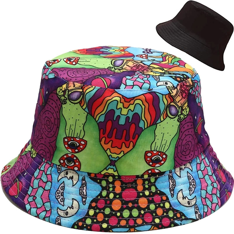 Printed Double-sided Foldable Fisherman Hat Women’s Summer Travel Sunshade Sun Protection Pot Hat For Men