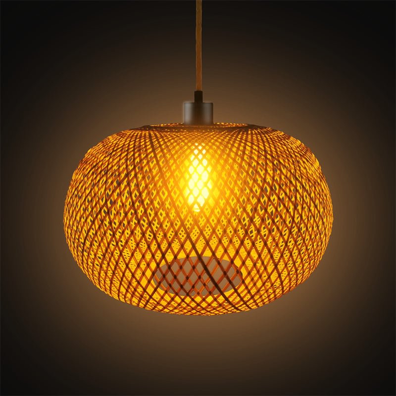 Simple Bamboo Round Pendant Light Lampshade For Dining Room