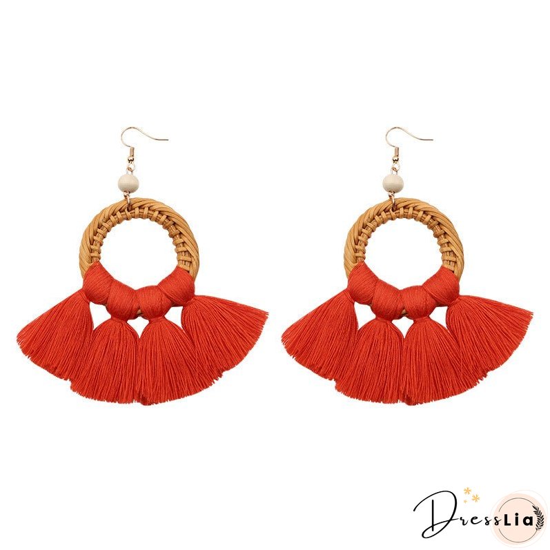 Tassel Earrings Handmade Rattan Women's Jewelry