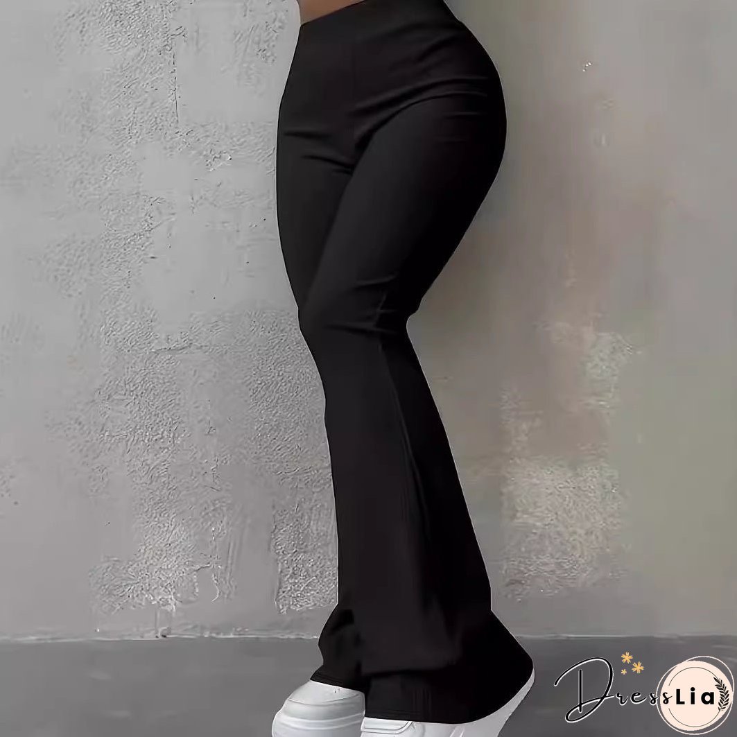 Women's Casual Simple Fashion Slim Rib Solid Color Pants