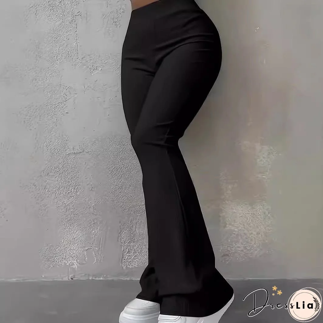 Women's Casual Simple Fashion Slim Rib Solid Color Pants