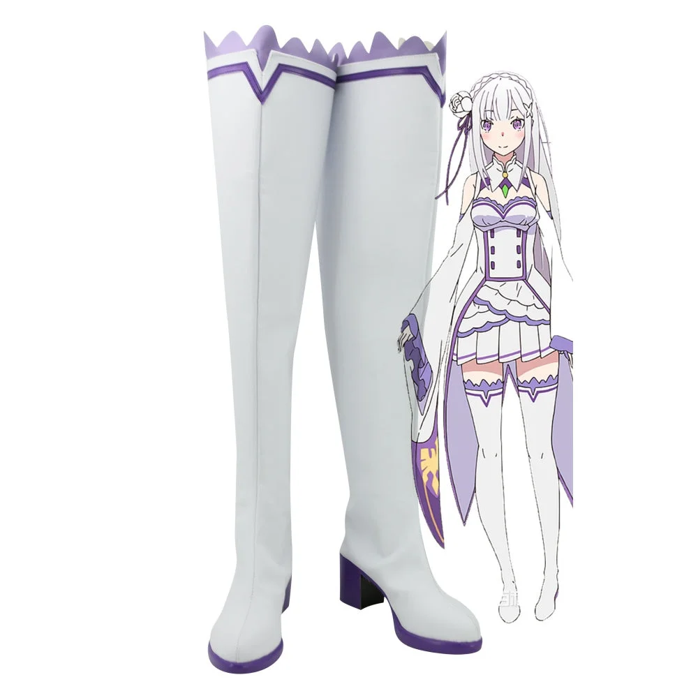 Anime Emilia White Shoes Boots Cosplay Accessories Halloween Carnival Props