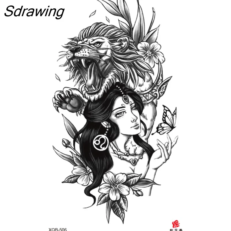 Sdrawing Waterproof Lasting Temporary Tattoo Flower Arm Tattoo Stickers Dark Hot Girl Snake Tiger Lion Fake Tattoo for Women Gifts 328-0