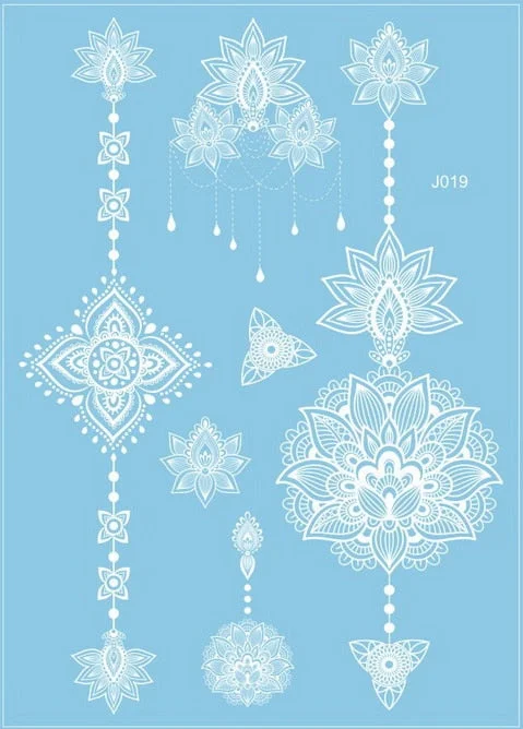 1sheet White Lace Henna Flash Tattoo Butterfly Feather Fake Temporary Tatoo Sticker Summer Style Body Art Beauty Jewelry J017