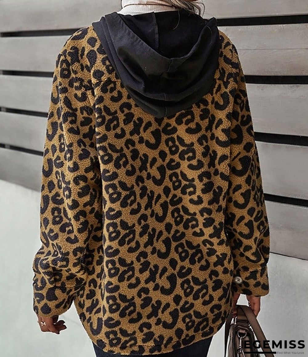 Cheetah Plaid Camouflage Print Button Design Teddy Coat | EGEMISS
