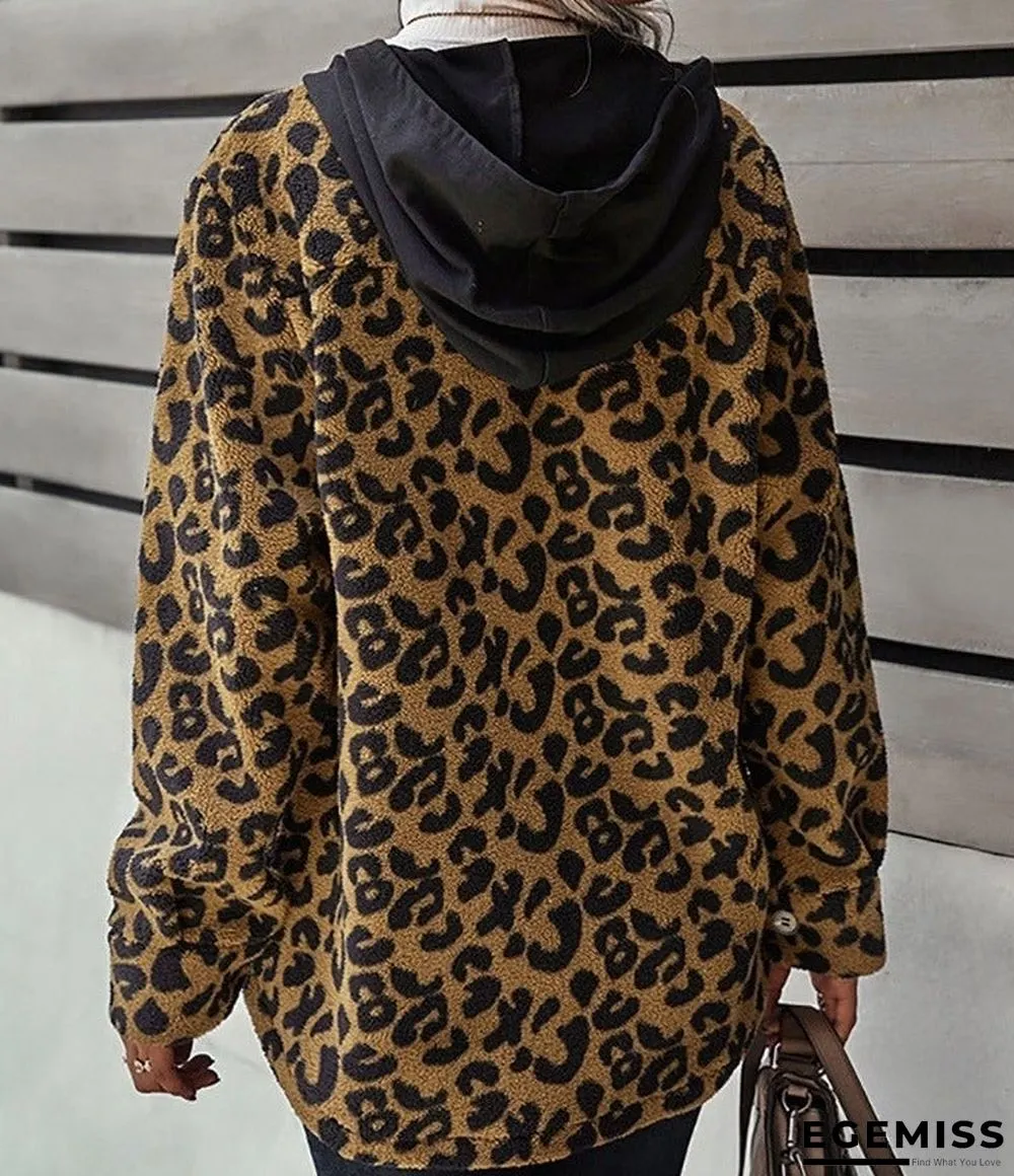 Cheetah Plaid Camouflage Print Button Design Teddy Coat | EGEMISS