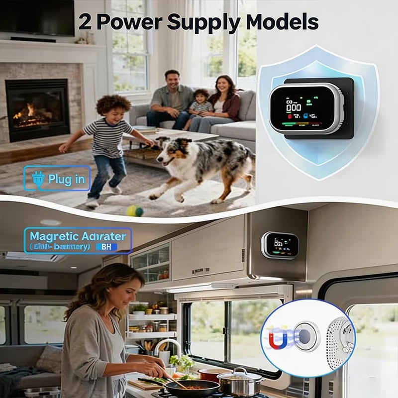 Dual power magnetic mounting portable multi gas detector with battery backup