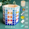Glass Mosaic Art DIY Kit With Wood Pen Holder Square Crystal Mosaic Supplies Art Kit 