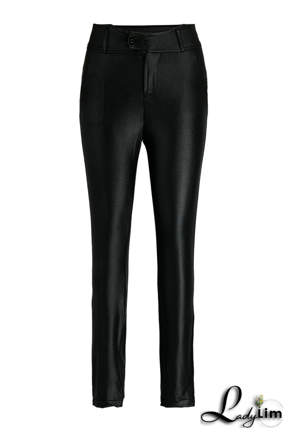 Black Fashion Casual Solid With Belt Skinny High Waist Pencil Trousers