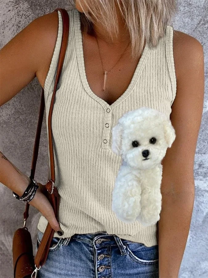 Women's Plush Dog Print Vest