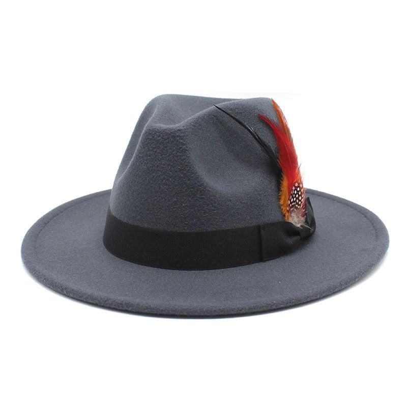 Bow Feather Top Hat Autumn And Winter Big Brim Hat Fashionable Men’s And Women’s Cashmere Felt Hat Style New Hats