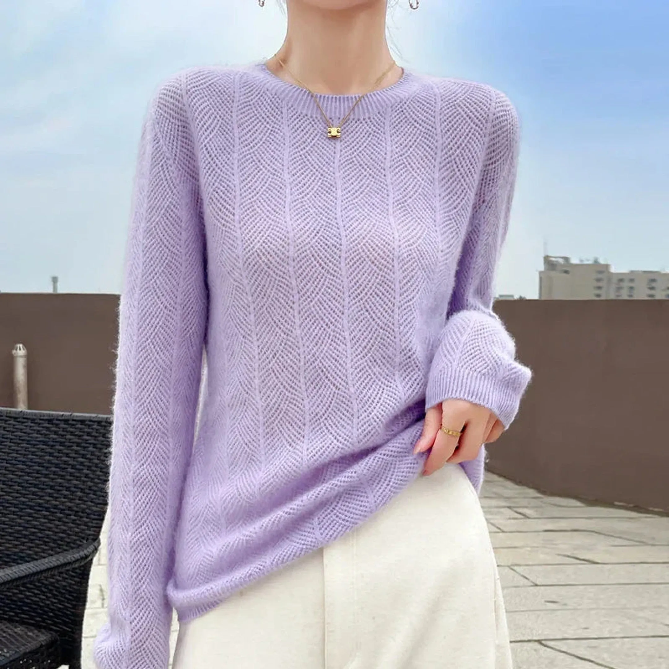 Women's Merino Wool Chevron Knit Jumper &ndash; Relaxed Fit Knitwear