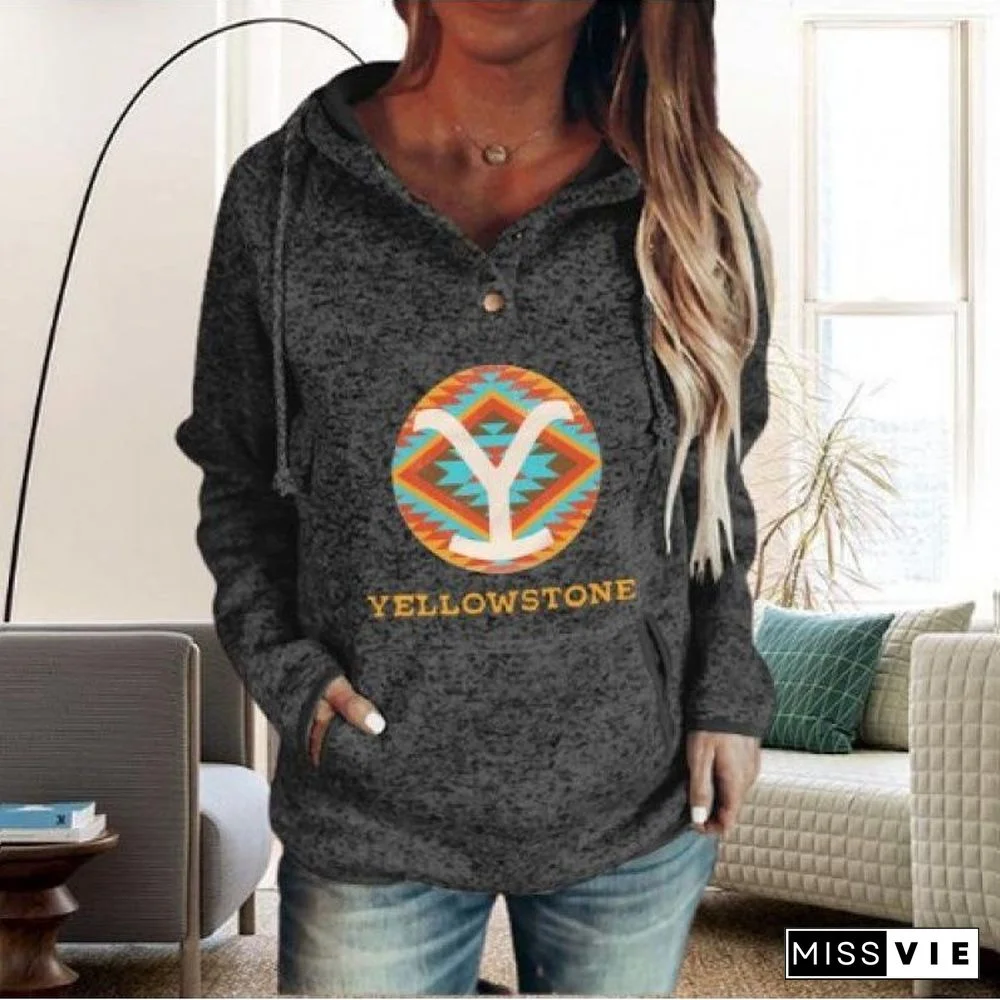 Printed Leisure Long Sleeve Hoodie