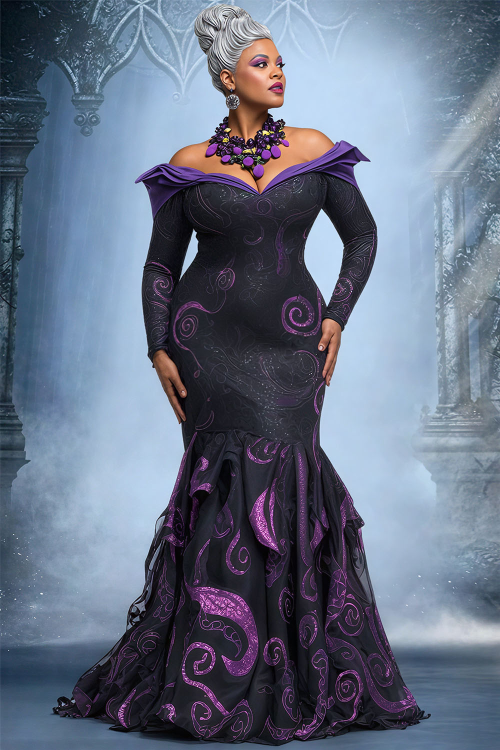 Xpluswear Design Plus Size Halloween Black Graphic Off The Shoulder ...