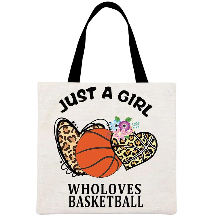 Just a Girl Who Loves basketball leopard Printed Linen Bag-Annaletters