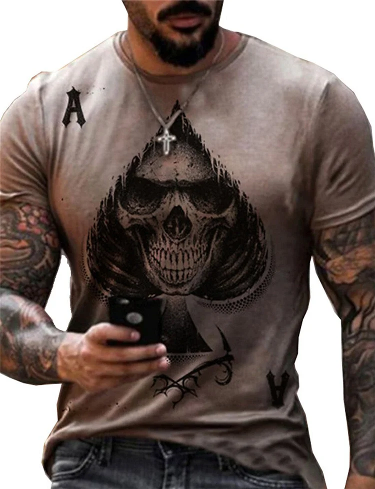 Skull Spade A Tops Summer Short Sleeve Men's T-Shirts at Hiphopee