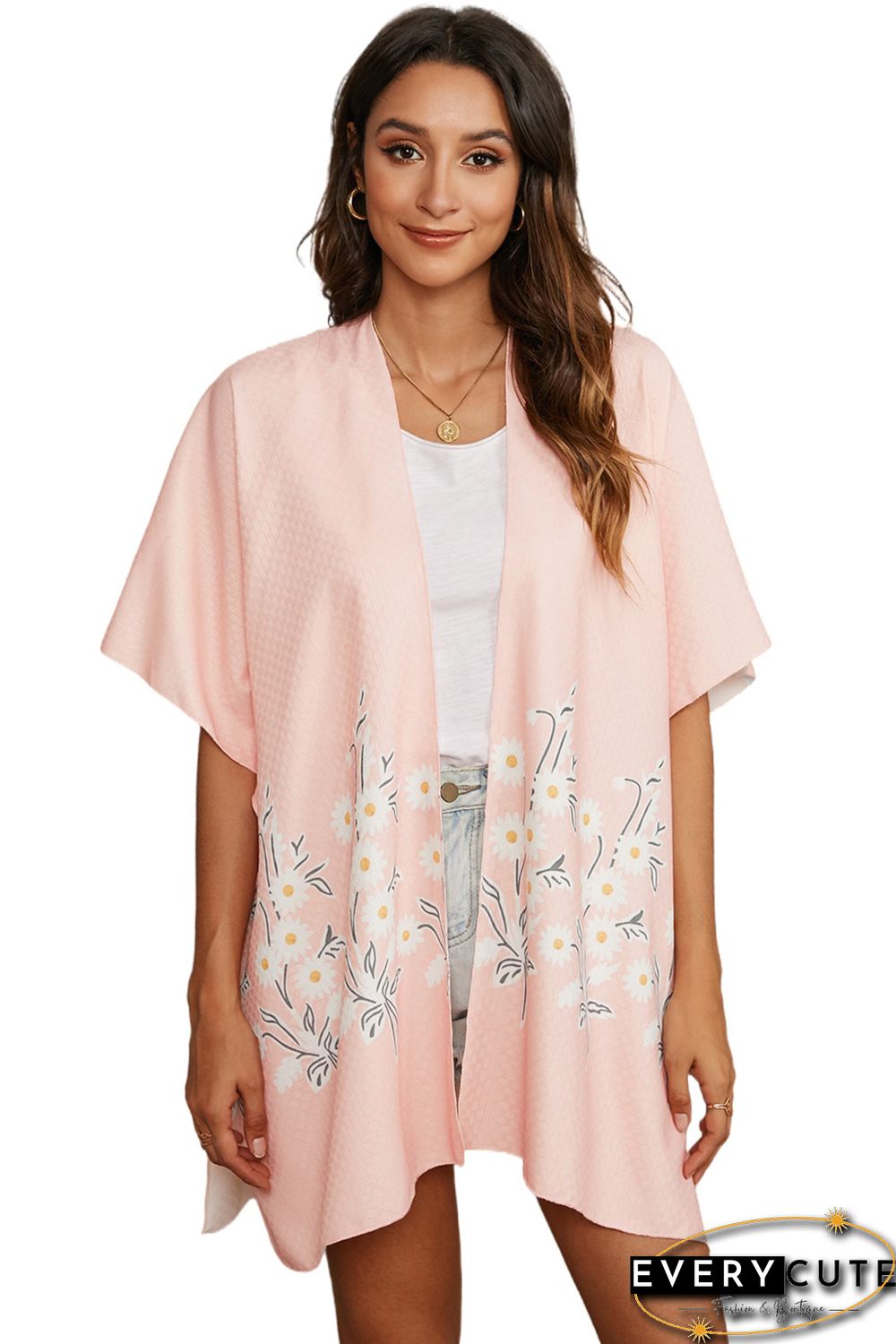 Pink Spring Daisy Woven Kimono