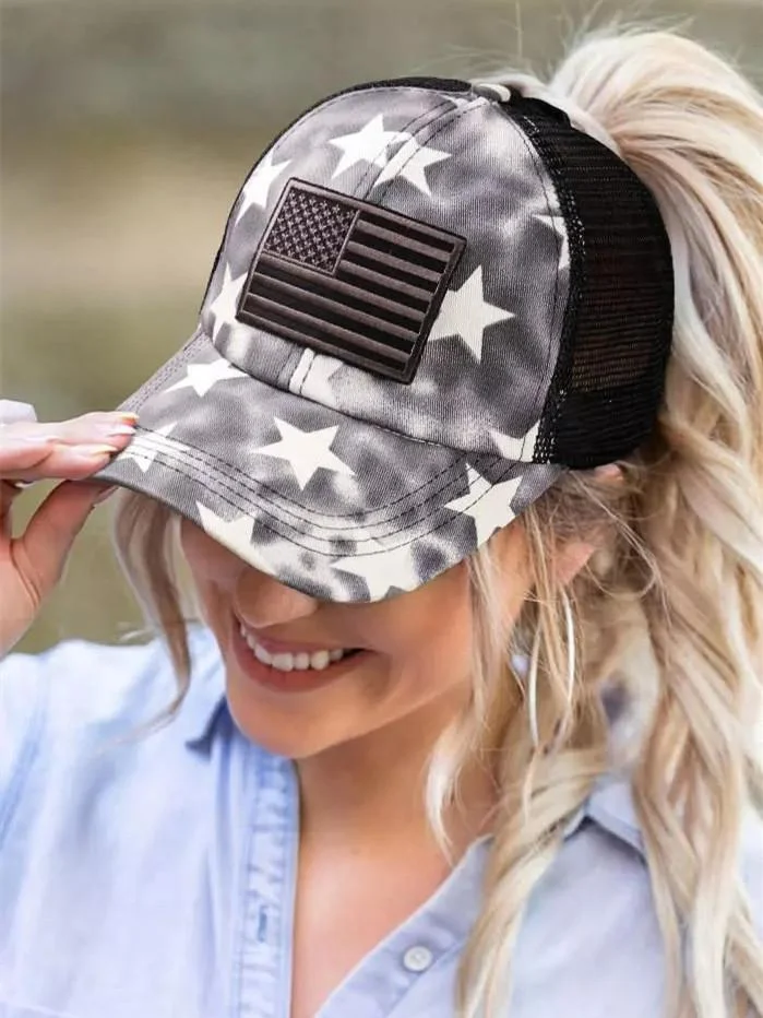 American Flag Star Striped Mesh Splicing Criss-Cross Baseball Cap
