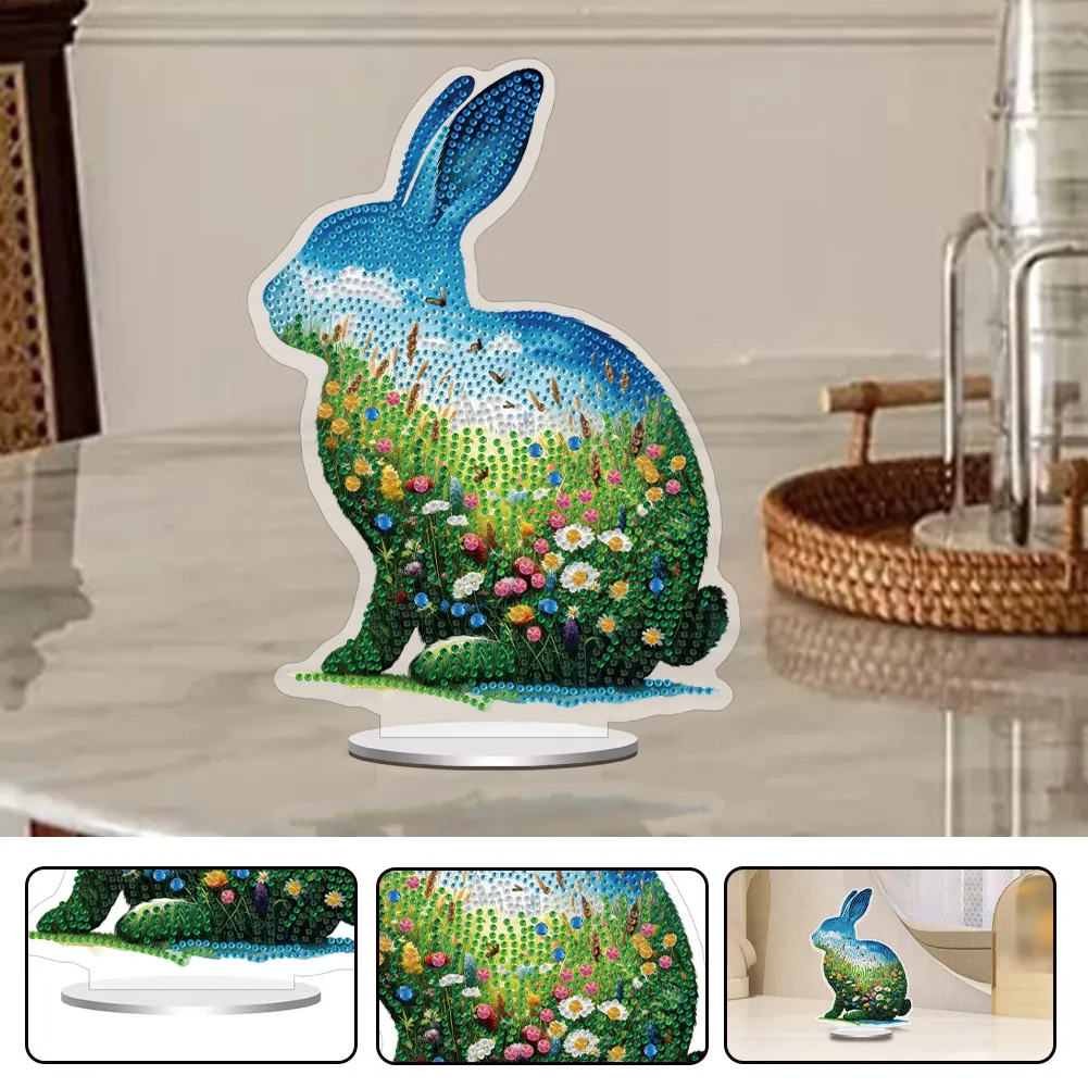 5D DIY Acrylic Rabbit Animal Scenery Silhouette Special Shape Diamond Painting Art Tabletop Decorations